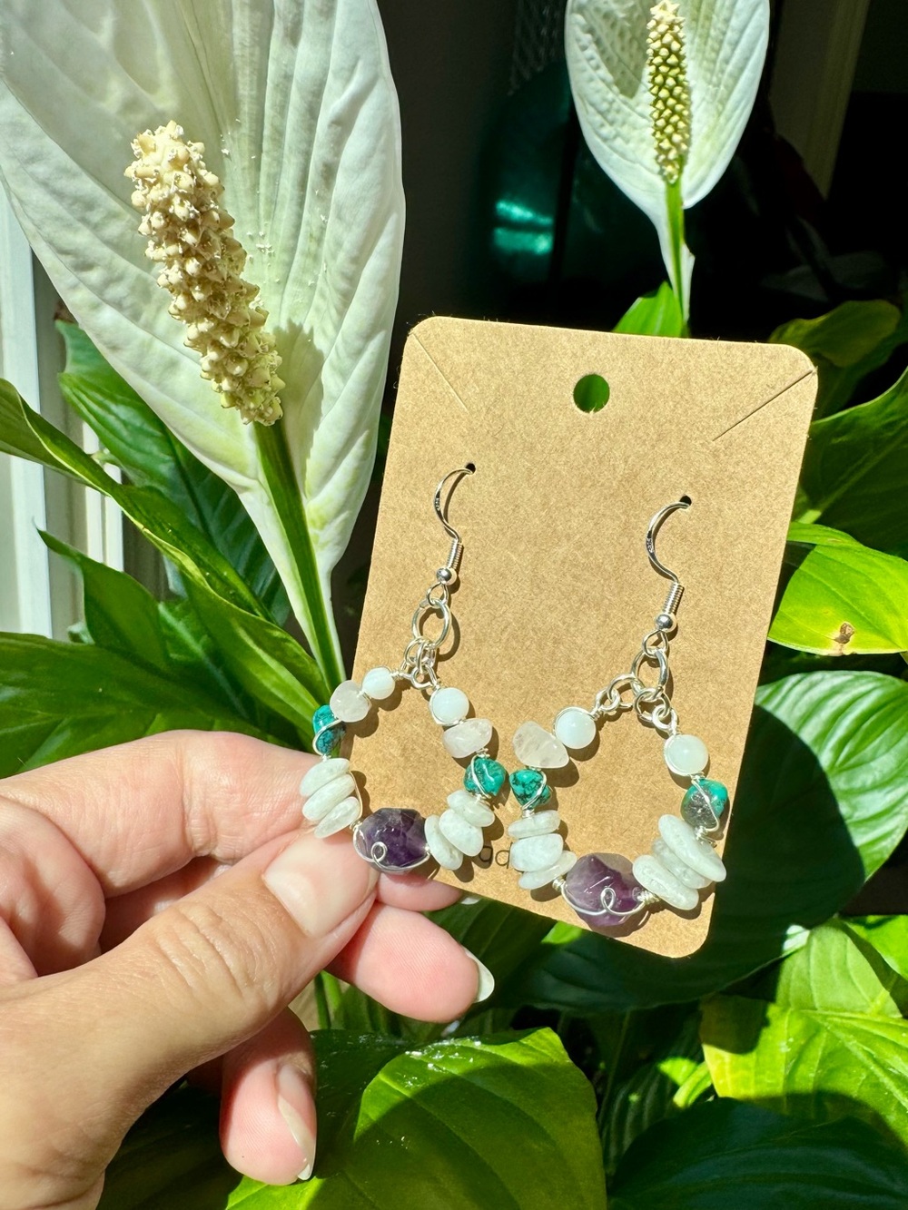✨Multi Gemstone Wire Wrapped Hoop Earrings✨